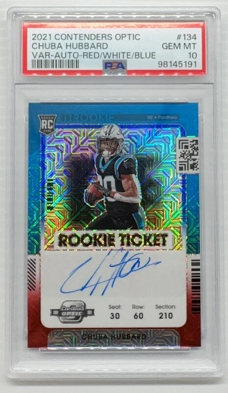 Chuba Hubbard Panini Contenders Optic #134 Variation-Autograph-Red/White/Blue