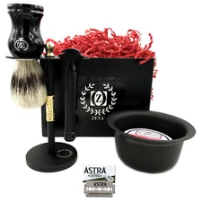 WET CUT THROAT 5 PC DOUBLE EDGE SAFETY RAZOR SHAVING SET/KIT FOR MEN BLACK/GOLD