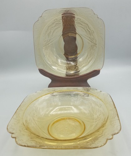 Vtg Set/2 1930's Federal Glass Madrid Pattern Depression Glass Yellow 7" Bowls - Picture 2 of 7
