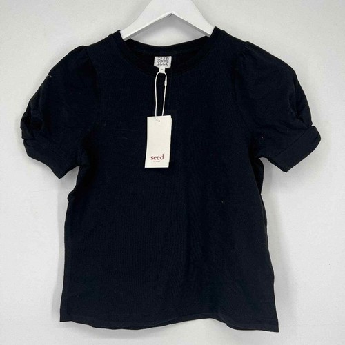 Seed Teen Heritage Kids Girls Crew Neck Knot Sleeve T-shirt In Black Size 10 NWT - Picture 3 of 6