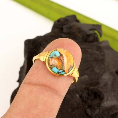 Oyster Turquoise Ring,Stackable Ring,Gold Plated Ring,925Sterling