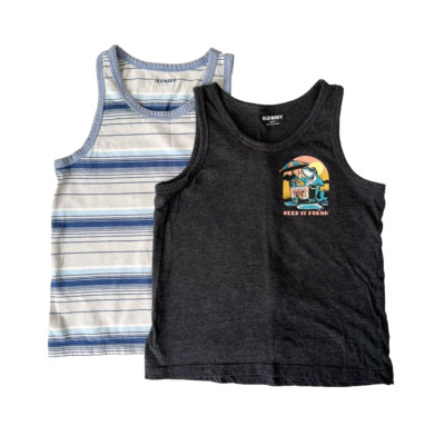 Old Navy S (6-7) Tank Tops Sleeveless Shirts 2 Pack Blue Stripes Keep It Fresh
