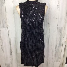 ASOS Design Women's Black Sequin Embellished High Neck Knee Length Dress 4 NWT