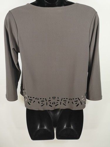 Sympli Mosaic Crop Top Blouse Size 6 Gray High Low Hem Laser Cut Out Layering - Picture 7 of 14