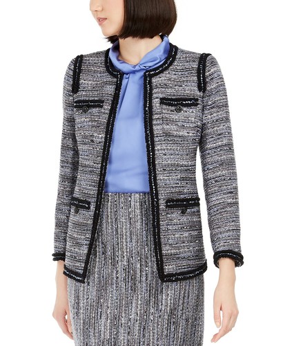 Anne Klein Contrast-Trim Tweed Jacket 