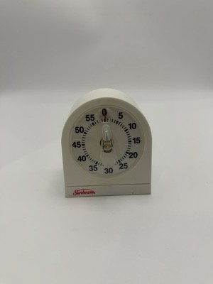 Sunbeam Mechanical Kitchen Timer Manual Countdown Adjustable White Plastic Metal