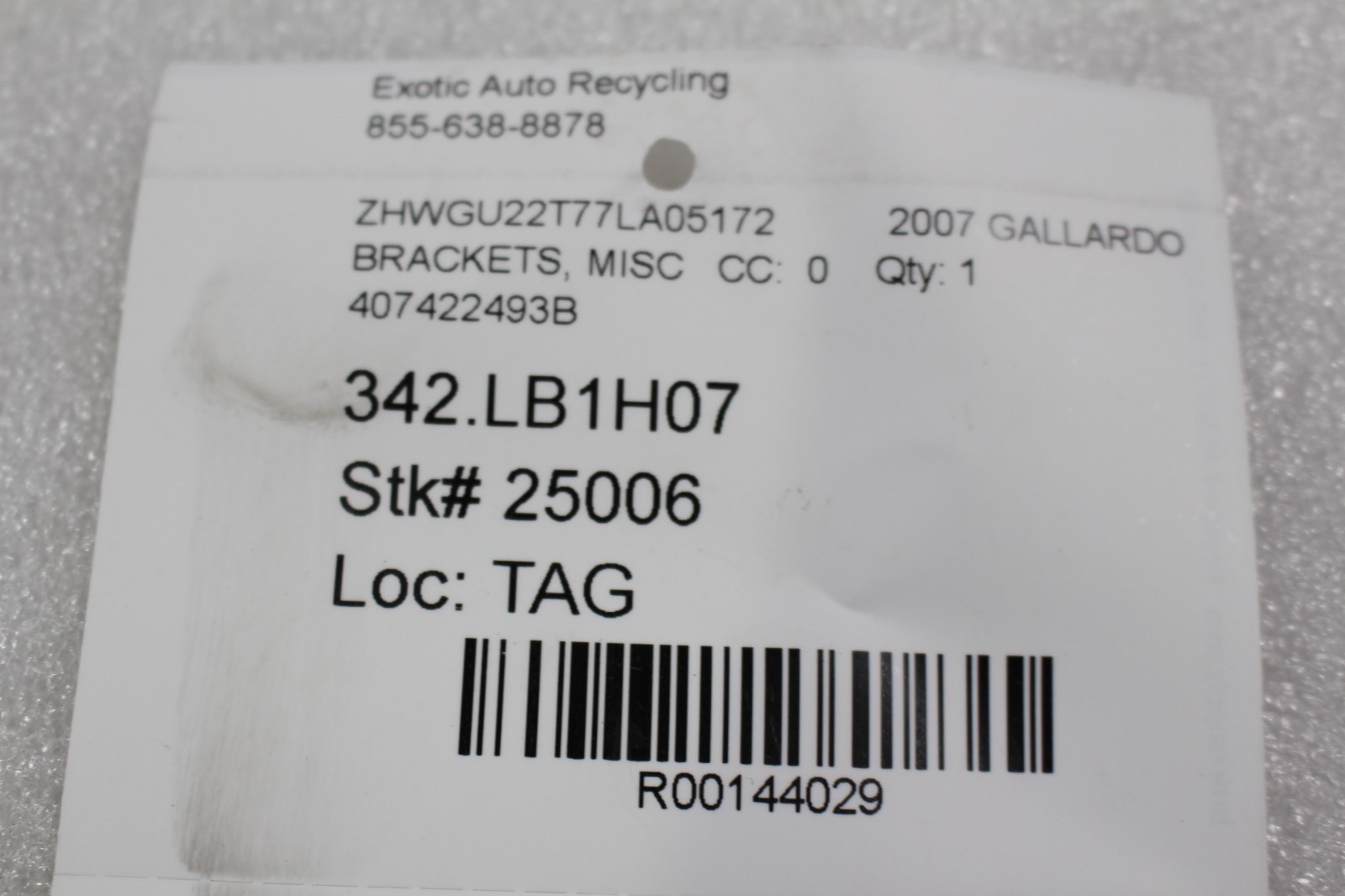 Lamborghini Gallardo, Spyder, Support Bracket, Used, P/N 407422493C