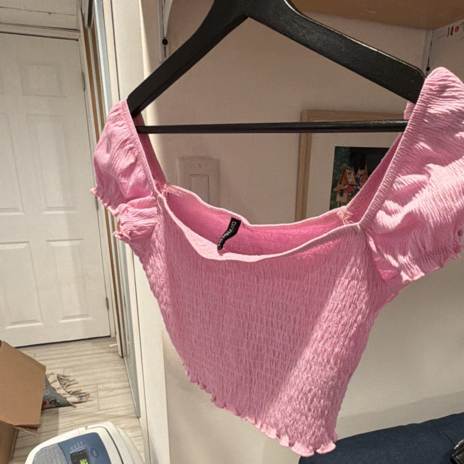 DIVIDED H&M Women's M Pink Off-Shoulder Cropped Ruffle Short Sleeve Blouse