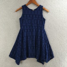 Poof! Girl Dress Womens L Eyelet Lace Handkerchief Hem Party Formal Casual Blue