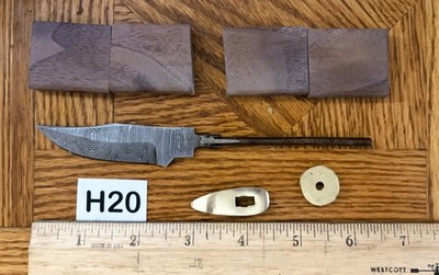 6'' - DAMASCUS STEEL HUNT/SKIN KNIFE-MATERIAL-HARD WOOD HANDLE KIT  H20