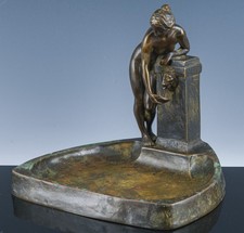 V.FINE ART NOUVEAU AUSTRIAN BRONZE MAIDEN AT WELL FIGURAL VIDE-POCHE DESK TRAY