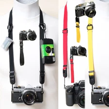 Camera Strap Black Red Yellow Cotton Neck & Wrist w/ Peak Design Anchors Custom