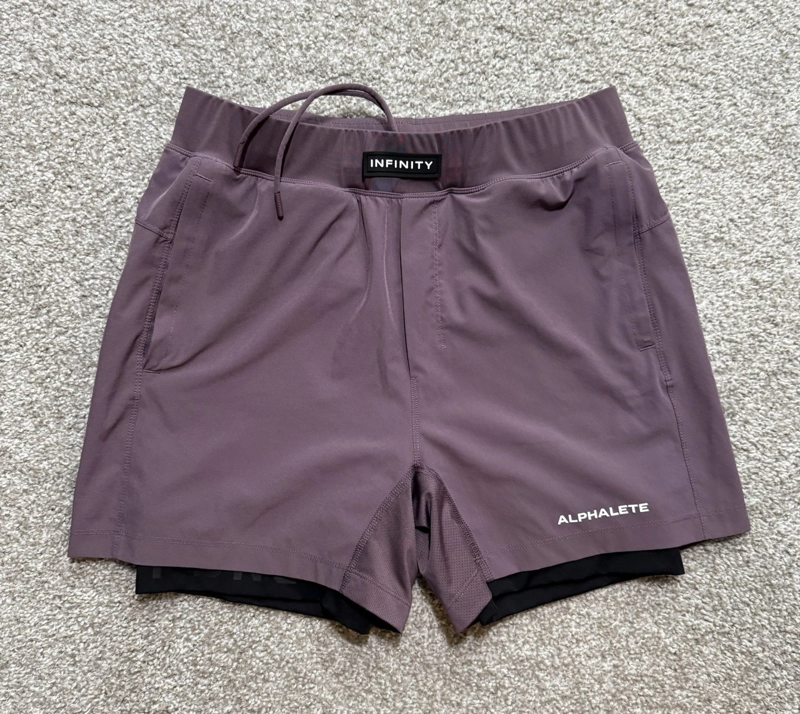 Alphalete Infinity Pro Shorts compression Liner Stretch Black Plum Mens L