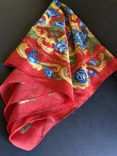 Vtg Berkshire Scarf Italy 30  Sq Bright Red Blue Floral Jacobean Polyester