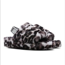 UGG Fluff Yeah Slide Slipper Leopard Print Sz 5 Kids / EU 37 / Womens 6.5
