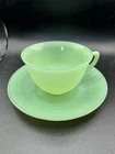 Fire King Vintage Ovenware Jadeit Jane Ray Teacup & Saucer - Set Of 4