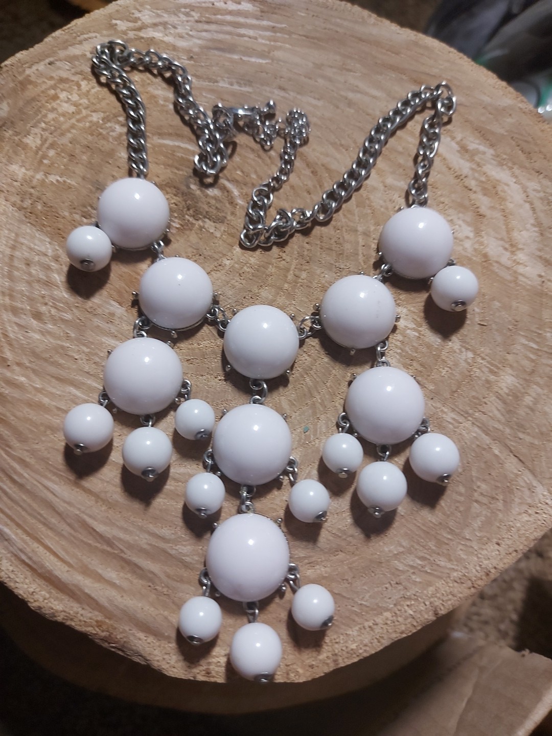 white beaded statement necklace, often referred t… - image 1