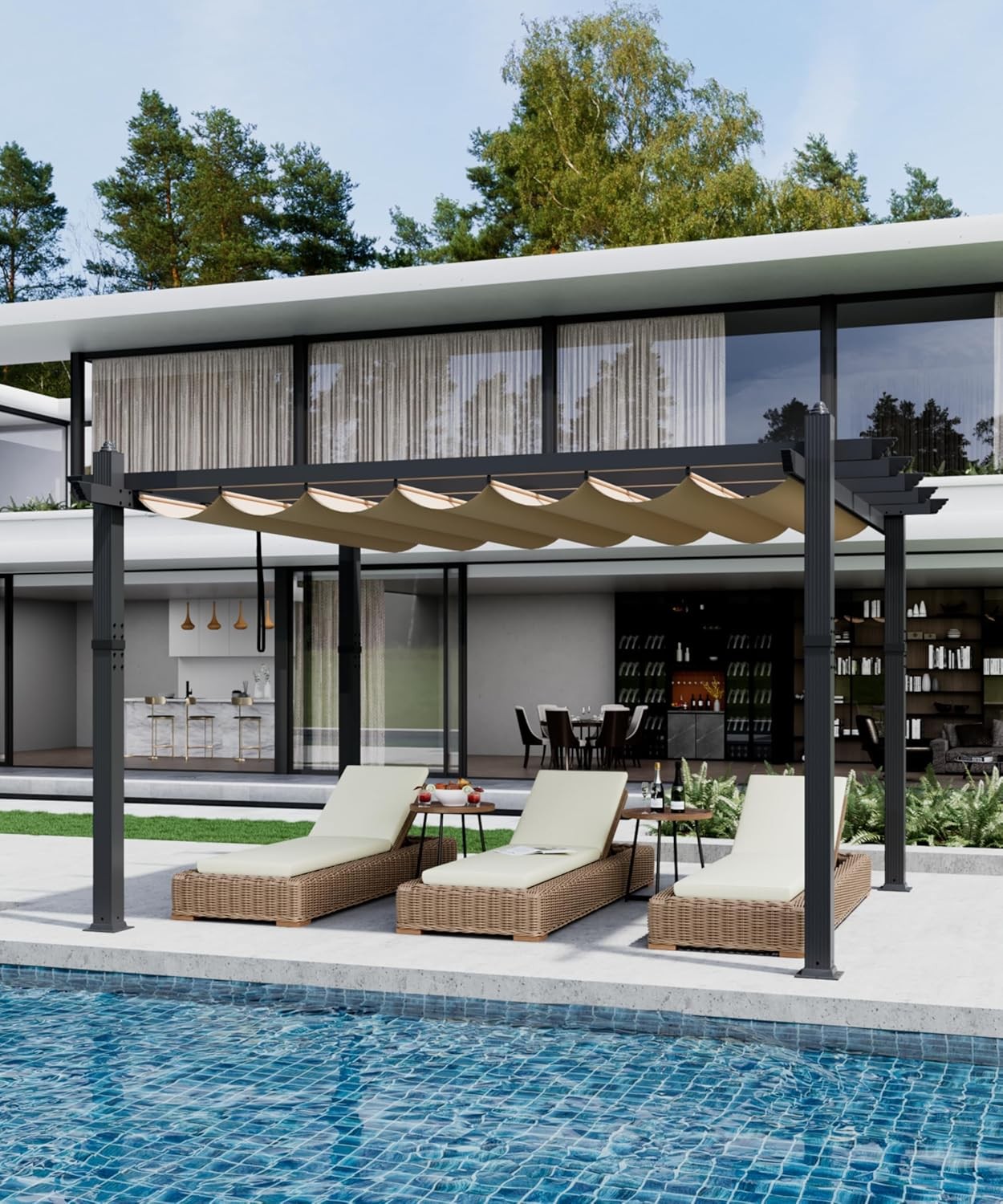 10x13 Ft Aluminum Pergola with Retractable Canopy, Metal Gazebo for Garden