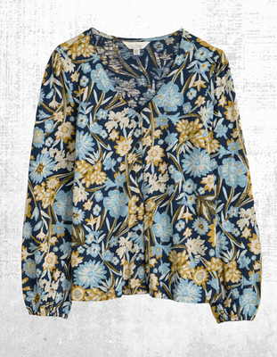Damen Seasalt Jersey Oberteil 3/4 Arm V-Ausschnitt Meer Blumen Gelände