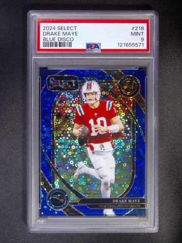 2024 Panini Select Drake Maye #218 RC Rookie Blue Disco /25 PSA 9