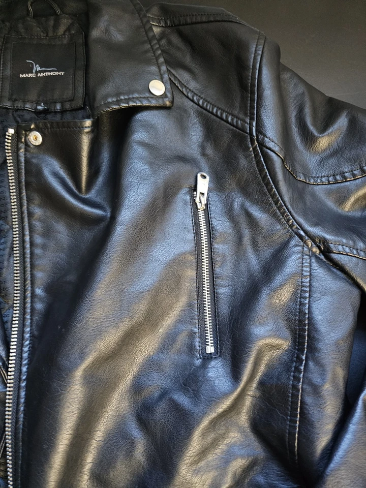 Marc Anthony 男式皮革夹克,尺寸 L,带多个口袋 — 第 4/4 张图片