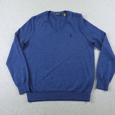 Polo Ralph Lauren Sweater Men Small Blue Merino Wool V Neck Pony Pullover Jumper