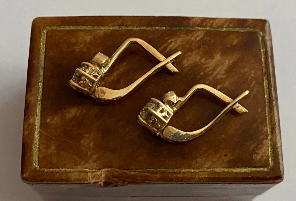 Pendientes antiguos imperiales raros Fabergé KF 14k oro macizo 56 diamantes damas Foto 2 de 4