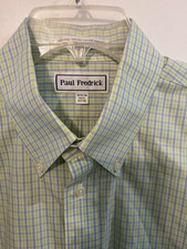 Paul Fredrick Men's Non-Iron Check Button-Down Shirt Green/Blue 16 1/2-36