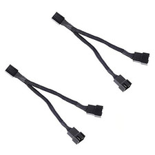 All Black Sleeved PWM Fan Splitter Cable 1 to 2 Converter 2 Pack