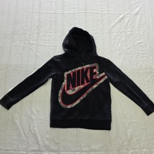 Nike Sportswear Club Fleece Boys Hoodie Pullover Black Camo Swoosh Logo Cotton
