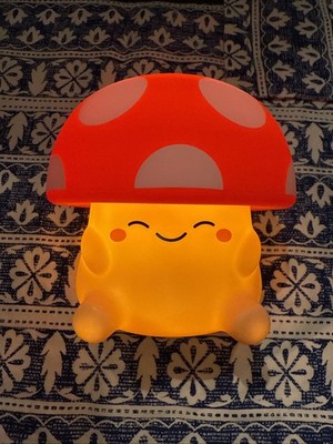 Ambient Squishy Mushroom LED Night Light   Rechargeable Soft Silicone Lamp   Red
