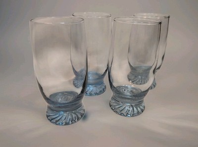 Vintage Duz Detergent Promo Glasses Libbey 10 Oz Blue Sun Burst Foot Set Of 4 