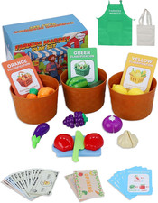 53 Pcs Farmer Market Play Set, Play Food, Learn Count, Color Sorting Set, Peel 