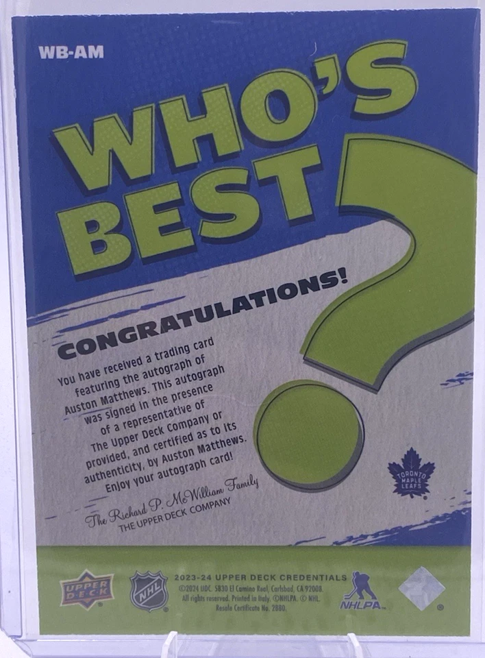 2023-24 Upper Deck Credentials Auston Matthews Who’s Best AUTO SSP /8 - Image 4 of 4