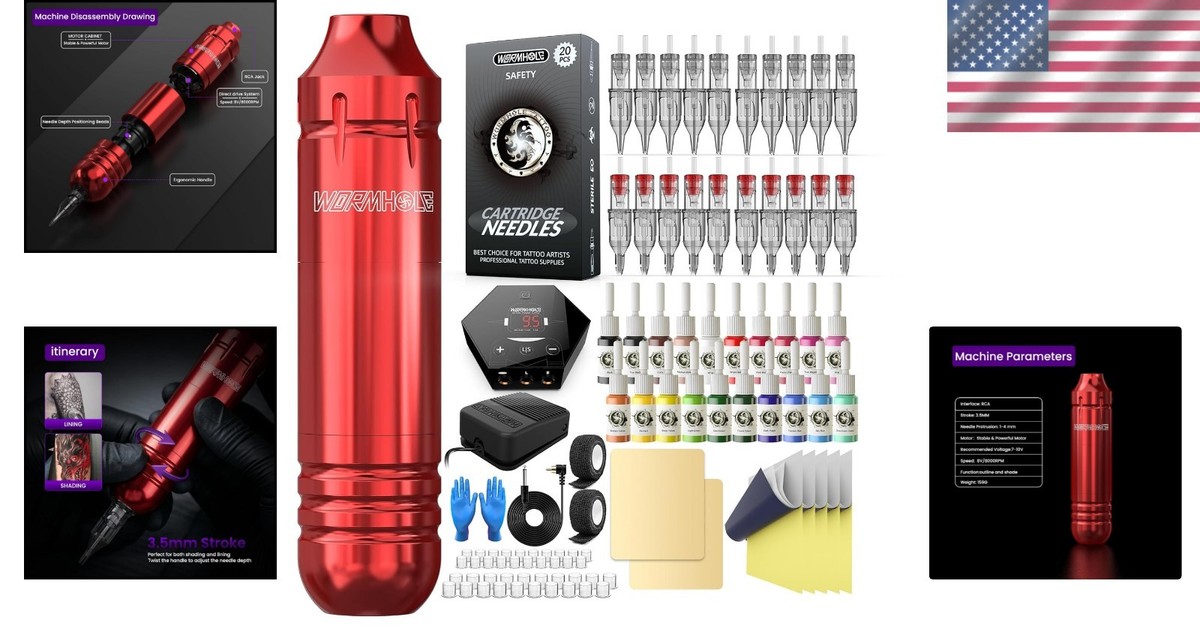 Aspiring Tattoo Artist Complete Kit: Rotary Machine, Color Inks