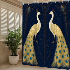Elegant Peacock Shower Curtain in Navy and Gold Design