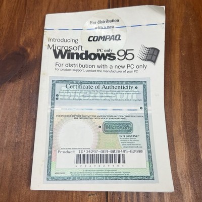 Vintage Microsoft Windows 95 OEM User Guide Manual Compaq PC Only COA Booklet
