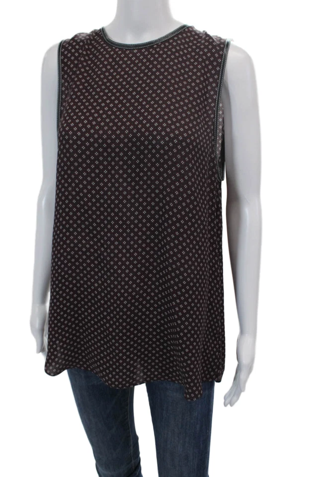 Theory 女式丝绸圆点花卉无袖背心衬衫红色 L 码 — 第 2/4 张图片