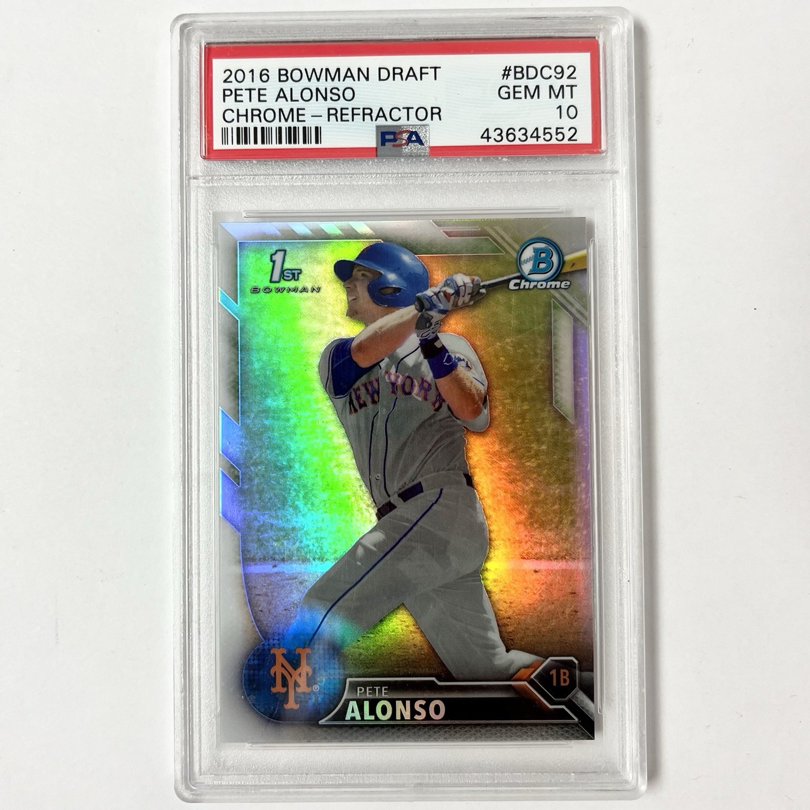 2016 Bowman Draft Chrome 1ST Refractor Pete Alonso #BDC-92 PSA 10 GEM MINT