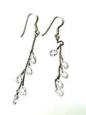 925 Sterling Silver Dangle 66 mm Long Earrings Crystal Drop Beads 5 Gems