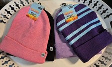 2- 2 Packs Girls Knit Hat New WithTags One Size Winter Warm Purple Pink Black.