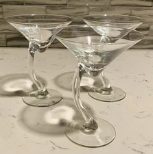 Lot of 3 Vintage Libbey Bravura Swerve Curved Offset Stem Martini Glasses