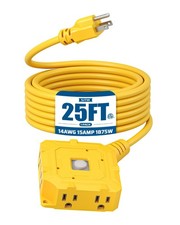 DEWENWILS 25FT Heavy Duty Outdoor Extension Cord 6-Outlet 14/3 Yellow Waterproof