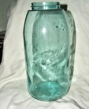 Tarros de conservas antiguos de 9" de alto 2 Ball Mason 64 oz 2 cuartos azul aguamarina con burbujas con 1 tapa