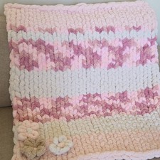 Chunky Knit Chevron Floral Baby Blanket Pink Cream Handmade Decorative