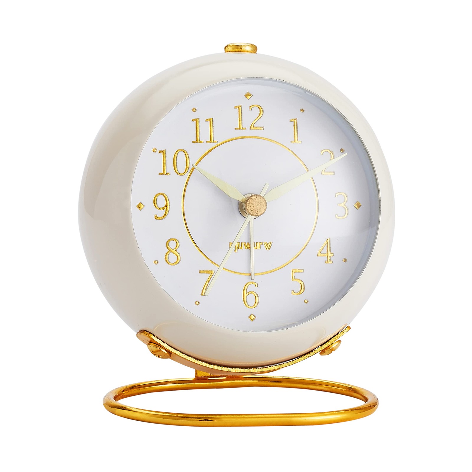 Silent Non-Ticking Retro Alarm Clock Gold Bedside Table Clock for Light Sleepers
