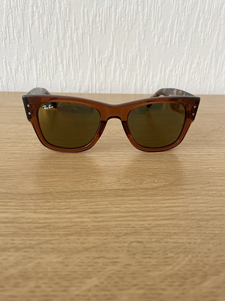 Ray-Ban Mega Wayfarer Polished Transparent Brown Frames Gold Mirror Lenses 51mm, photo 3 of 5