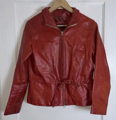 Vtg Yako  80 s/90 s Red Leather Jacket Zip Front Women s Chic Moto Retro S