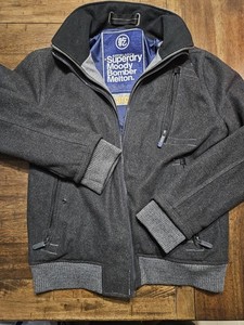 Superdry Jacket Mens Large Gray Wool Moody Bomber Japan 