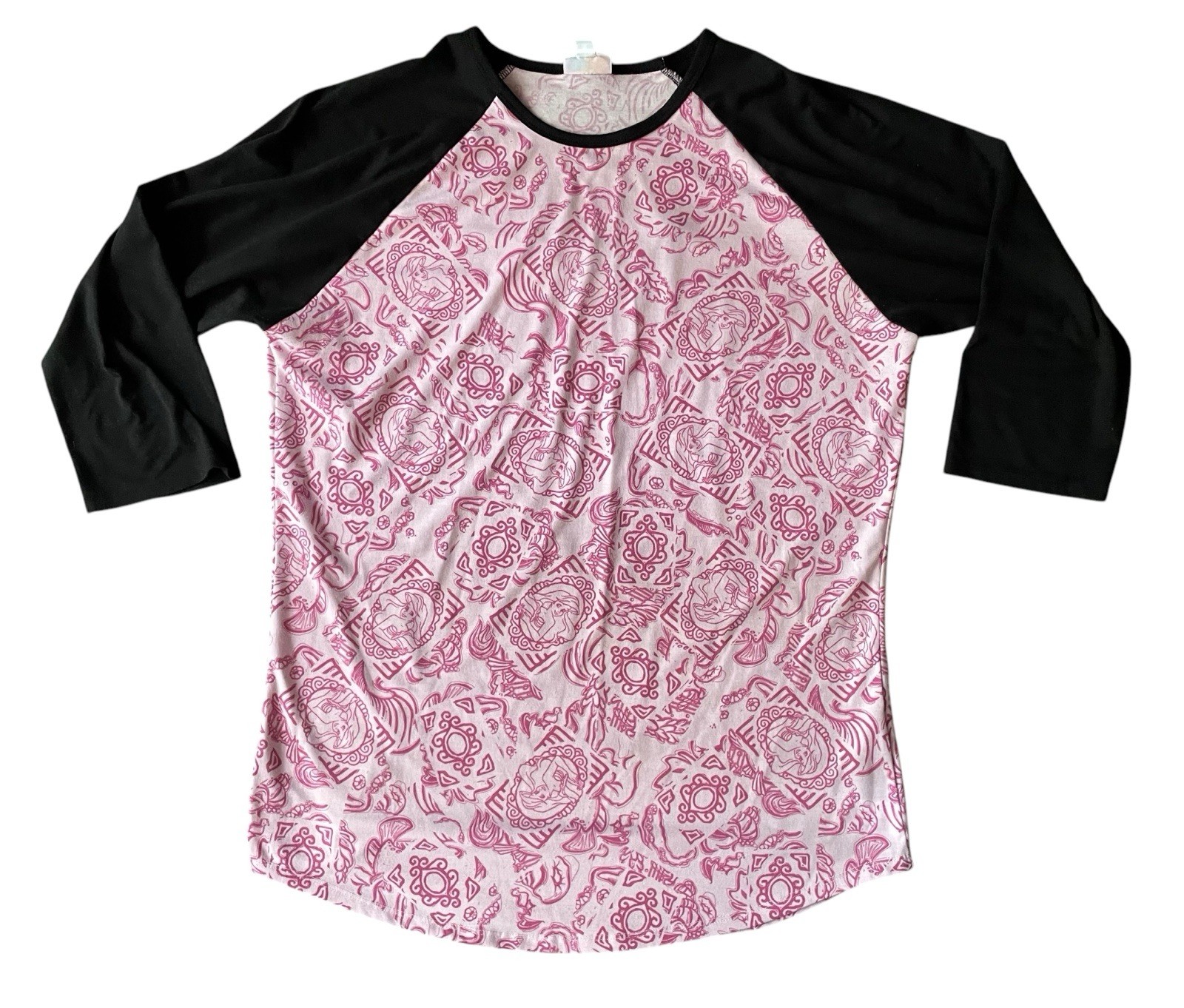 Disney Lularoe Randy Tee Little Mermaid Ariel Pink Black All Over Print Top
